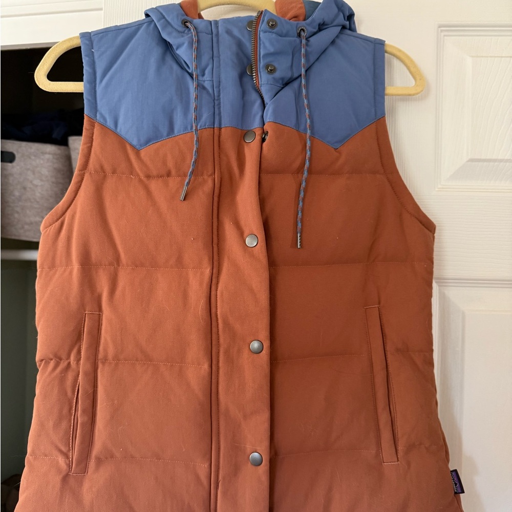Patagonia Women's Blue and Brown Hooded Vest